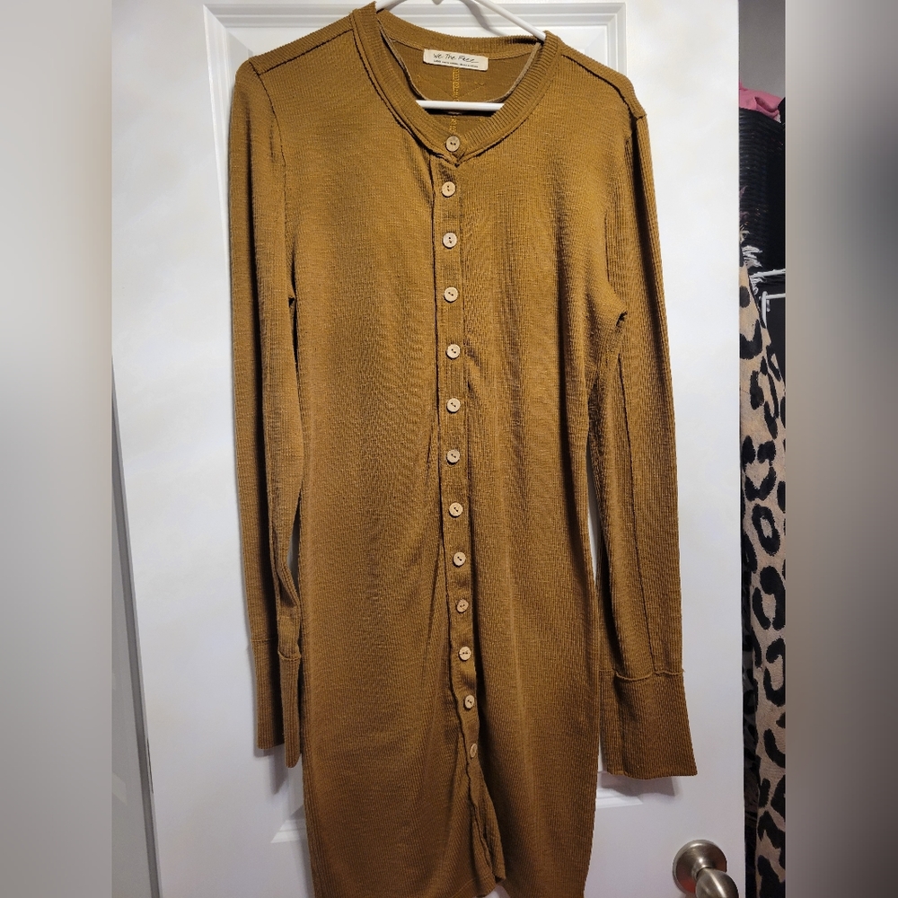 Free People Brown Button-Up Sweater